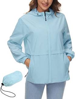 IECCP Damen Jacke Sommer Wasserdicht Atmungsaktive Regenjacke Leicht Dünne Faltbare Regenmantel Laufjacke Hellblau XL von IECCP