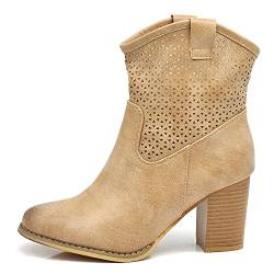 IF Fashion Schuhe Stiefel Knöchelstiefel Camperos Texani Absatz Damen 633, G633 Beige, 37 EU von IF