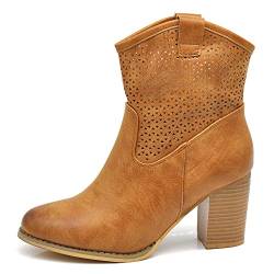 IF Fashion Schuhe Stiefel Knöchelstiefel Camperos Texani Absatz Damen 633, G633 Camel, 39 EU von IF
