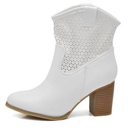 IF Fashion Schuhe Stiefel Stiefeletten Knöchel Camperos Texani Absatz Frauen 633, G633 Weiß, 39 EU von IF