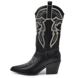IF Fashion Stiefel Stiefel Texani Cowboy Western Damen Schuhe Zehe Camperos Ethnische C19004-4, 6086 Schwarz, 39 EU von IF