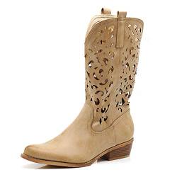 IF Fashion Stiefel Stiefel Texani Cowboy Western Schuhe Damen Spitze Camperos Ethnici 629, 629 Beige, 36 EU von IF