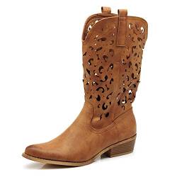 IF Fashion Stiefel Stiefel Texani Cowboy Western Schuhe Damen Zehe Camperos Ethnische 629, 629 Camel, 37 EU von IF