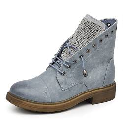 IF Fashion Stiefeletten Winterstiefel Damenschuhe Schnürsenkel Amphibien Strass IF163, If 163 Jeansblau, 37 EU von IF