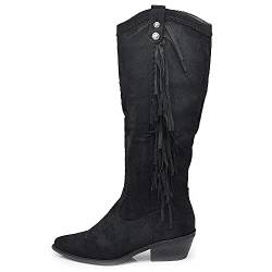 Texani Cowboy Western Damenschuhe Stiefel Stiefeletten Fransen Camperos Ethnische 625, ML60 Schwarz, 36 EU von IF
