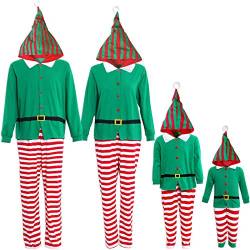 IFFEI Familien-passendes Weihnachtspyjama-Set, einteilig, gestreift, mit Kapuze, Nachtwäsche, Weihnachtsmann, Elfe, Einteiler-Outfit 3-4 Years von IFFEI