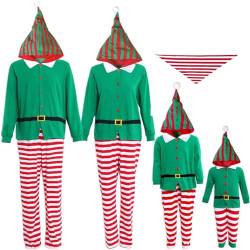 IFFEI Familien-passendes Weihnachtspyjama-Set, einteilig, gestreift, mit Kapuze, Nachtwäsche, Weihnachtsmann, Elfe, Einteiler-Outfit 8-9 Years von IFFEI