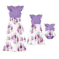 IFFEI Mutter und Tochter Kleider Rüschenärmel Sommerkleid Familie Passende Outfits Lila Medium von IFFEI