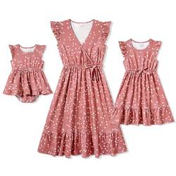 IFFEI Mutter und Tochter Kleider Rüschenärmel Sommerkleid Familie Passende Outfits Rosa 3-6M von IFFEI