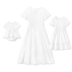 IFFEI Mutter und Tochter Kleider Rüschenärmel Sommerkleid Familie Passende Outfits White 2Y von IFFEI