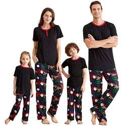 IFFEI Passende Familien-Pyjama-Sets, Weihnachts-Pyjamas mit kurzärmeligem schwarzem T-Shirt und HOHOHO-Print-Hosen, Loungewear mit Tasche Men M von IFFEI