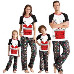 IFFEI Passende Familien-Pyjama-Sets, Weihnachts-Pyjamas mit kurzärmeligem schwarzem T-Shirt und HOHOHO-Print-Hosen, Loungewear mit Tasche Men XXL von IFFEI