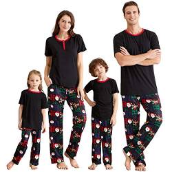 IFFEI Passende Familien-Pyjama-Sets, Weihnachts-Pyjamas mit kurzärmeligem schwarzem T-Shirt und HOHOHO-Print-Hosen, Loungewear mit Tasche Men XXL von IFFEI