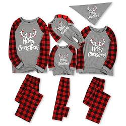 IFFEI Passende Familien-Pyjama-Sets, Weihnachtspyjamas mit Buchstaben- und Karomuster, langärmliges T-Shirt und Unterteil, Loungewear 4-5 Years von IFFEI