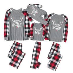 IFFEI Passende Familien-Pyjama-Sets, Weihnachtspyjamas mit Buchstaben- und Karomuster, langärmliges T-Shirt und Unterteil, Loungewear Men Large von IFFEI