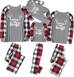 IFFEI Passende Familien-Pyjama-Sets, Weihnachtspyjamas mit Buchstaben- und Karomuster, langärmliges T-Shirt und Unterteil, Loungewear Men M von IFFEI