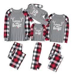 IFFEI Passende Familien-Pyjama-Sets, Weihnachtspyjamas mit Buchstaben- und Karomuster, langärmliges T-Shirt und Unterteil, Loungewear Men XL von IFFEI