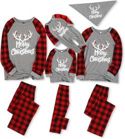 IFFEI Passende Familien-Pyjama-Sets, Weihnachtspyjamas mit Buchstaben- und Karomuster, langärmliges T-Shirt und Unterteil, Loungewear Women M von IFFEI