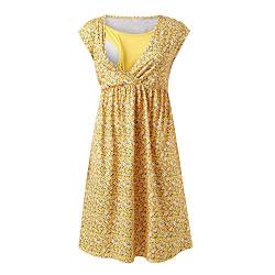 IFFEI Umstandsmode Damen Sommer Lässiges Blumenmuster Umstandskleid Kurzarm Rundhals Stillkleid Yellow S von IFFEI