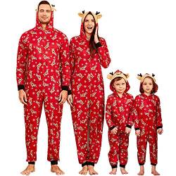 IFFEI Weihnachtspyjama für die Familie Passender einteiliger Pyjama mit Schnee- und Rentier-Aufdruck und Kapuzenpullover 6-7 Years von IFFEI