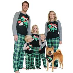 IFFEI Weihnachtspyjamas für die Familie, passende Pyjama-Sets mit Hirsch-Langarm-T-Shirt und Karierten Hosen, Loungewear mit Tasche Women M von IFFEI