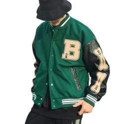 IFIKK Brief Handtuch Bestickt Jacke Mantel Herren Y2K Street Hip-Hop Retro Baseballuniform Paar Lässige Unisex All Match Jacke Top (Grün,XXL) von IFIKK