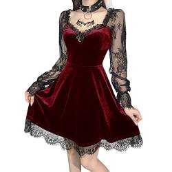 IFIKK Damen Kleider Minikleid Frauen Klassisch Gothic Kleid Kostüm Vintage Steampunk Röcke Punk Kleid Lolita Langarm Swing Cosplay Kostüm Fasching Fasnacht Karneval Party (Rot, L) von IFIKK