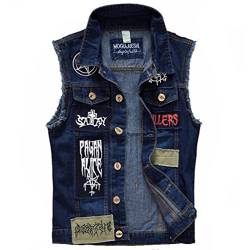 IFIKK Klassische Vintage Herren Jeans Weste ärmellose Jacken Mode Patch Designs Punk Rock Style zerrissene Cowboy ausgefranste Denim Weste Tanks (ST 1,L) von IFIKK