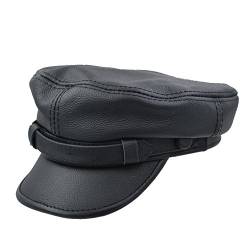 IFSUN Herren Leder Griechische Fischermütze Seemann Fiddler Driver Hat Flat Cap - Schwarz - MEDIUM von IFSUN