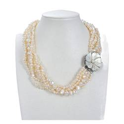 IFWGFVTZ Ketten für Damen Schmuck 45,7 cm, 7 Stränge, weiße, ausgefallene Perlenkette, Muschel, Blumenverschluss Mode-Accessoires von IFWGFVTZ