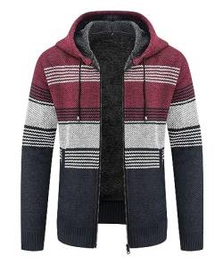 IGEEKWELL Gefütterte Fleecejacke Herren Kapuzenpullover für Herren mit Reißverschluss Fleece Hoodie Kapuzenjacke Herren Winter Herren Hoody mit Kapuze Hoodie Reisverschluß Pullover(Dunkelrot-2XL) von IGEEKWELL