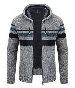 IGEEKWELL Gefütterte Fleecejacke Herren Strickjacke Herren Kapuzenpullover mit Zipper Hoodie Verdickte Sweatjacke Männer Winter Hoodie Herren Zipper Herren Kapuzenjacke Hooded Pullover(Hellgrau-M) von IGEEKWELL