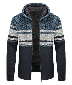 IGEEKWELL Hoodie Herren mit Reißverschluss Sweatshirt Herren Fleecejacke mit kapuze Outdoor Herren Cardigan Winter Sweatjacke mit Kapuze Gefütterte Warm Kapuzenjacke für Männer(Hellblau Marine-2XL) von IGEEKWELL