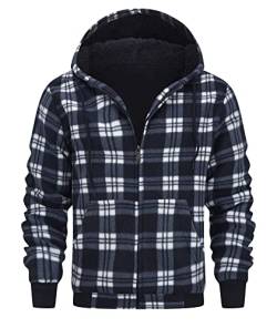 IGEEKWELL Karierte Winterjacke Herren Fleecejacke Kariert Herren Hemdjacke Herren Kapuzenjacke Herren Gefüttert Sweatshirt Kariert Herren Warm Kapuzenjacke Warme Strickjacke Herren(Marineblau-2XL) von IGEEKWELL