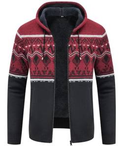 IGEEKWELL Sweatjacke Gefüttert Herren Kapuzenpullover für Herren mit Reißverschluss Fleece Hoodie Herren Hoody mit Kapuze Strickjacken für Herren Winter Sweatjacke mit Kapuze(DunkelBlau Rot-2XL) von IGEEKWELL