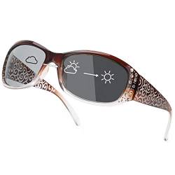 IGnaef Strass Damen Photochrome Sonnenbrille mit Polarisierte Linse, UV400 Schutz Anti-Glare Vintage Sonnenbrille für Outdoor, Brauner Farbverlauf, graue, photochrome polarisierte Gläser, von IGnaef