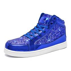 IGxx Glitzer Schuhe für Männer High Top Blinkende Party Casual Schnürschuhe Herren, Glitzerblau, 43 EU von IGxx