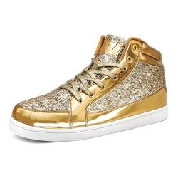 IGxx Glitzer Schuhe für Männer High Top Blinkende Party Casual Schnürschuhe Herren, Glitzergoldfarben, 49.5 EU von IGxx