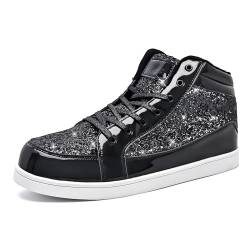 IGxx Glitzer Schuhe für Männer High Top Blinkende Party Casual Schnürschuhe Herren, Schwarz glitzernd, 47 EU von IGxx