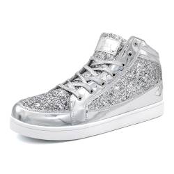 IGxx Glitzer Schuhe für Männer High Top Blinkende Party Casual Schnürschuhe Herren, Silberfarben glitzernd, 49.5 EU von IGxx