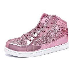 IGxx Glitzer Schuhe für Männer High Top Blinkende Party Casual Schnürschuhe Herren, rosa (glitter pink), 49.5 EU von IGxx