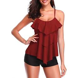 IHCEMIH Badeanzug Damen Tankini Push up Rüschen Sport Bauchweg Badeanzüge Kleid mit Bein Rock Badeshorts Bademode Badekleid Monokini Zweiteiler Schwimmanzug für Teenager Frauen, Rot M von IHCEMIH