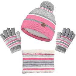 IHCEMIH Scarf Gloves Hat Set Girls Pink von IHCEMIH