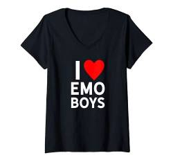 Damen Love Emo Boys Heart Trendy Egirl Eboy GF Aesthetic Vibe T-Shirt mit V-Ausschnitt von IHEART
