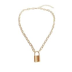 Lock Gift Unisex-Halskette mit Anhänger, schlichter Schmuck, geometrische Form, Halskette und Anhänger, gold, Free Size von IHEHUA