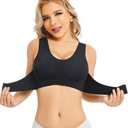 IHHCOXK Push-Up-BH für Frauen ohne Bügel Haltungskorrektur BH Nahtloser BH Schlaf-BH Gepolsterter Sport-BH Kompressions-Tank Top, Schwarz, XXX-Large von IHHCOXK