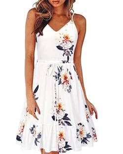 II ININ Sommerkleid Damen Knielang Blumenmuster Kleider Spaghettiträger Strandkleid Sommer Freizeitkleid mit Taschen(Floral G,Mittel) von II ININ