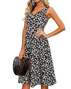 II ININ Sommerkleid Damen Knielang Strandkleid Sommer Midi A Linie Blumen Kleid Freizeitkleid mit Taschen(Floral 15,Mittel) von II ININ