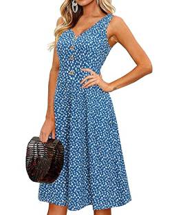 II ININ Sommerkleid Damen Knielang Strandkleid Sommer Midi A Linie Blumen Kleid Freizeitkleid mit Taschen(Floral 18,XX-Groß) von II ININ