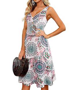 II ININ Sommerkleid Damen Knielang Strandkleid Sommer Midi A Linie Blumen Kleid Freizeitkleid mit Taschen(Floral 5,Groß) von II ININ